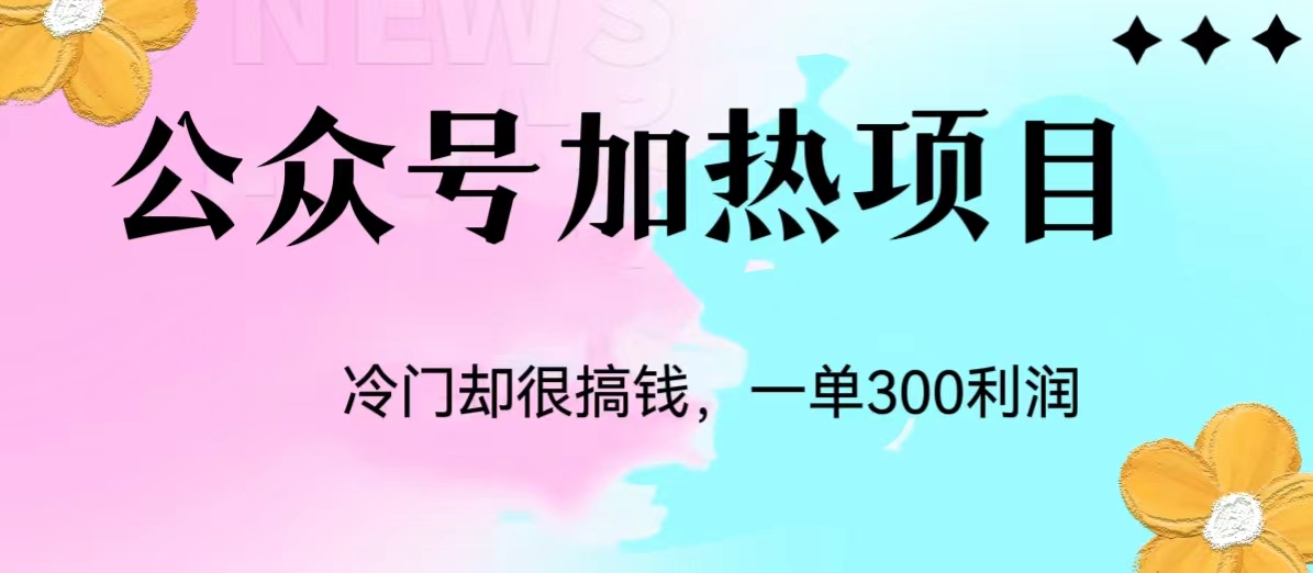 冷门公众号加热项目，每天1-2小时，一单100-300+网赚项目-副业赚钱-互联网创业-资源整合歪兔小站